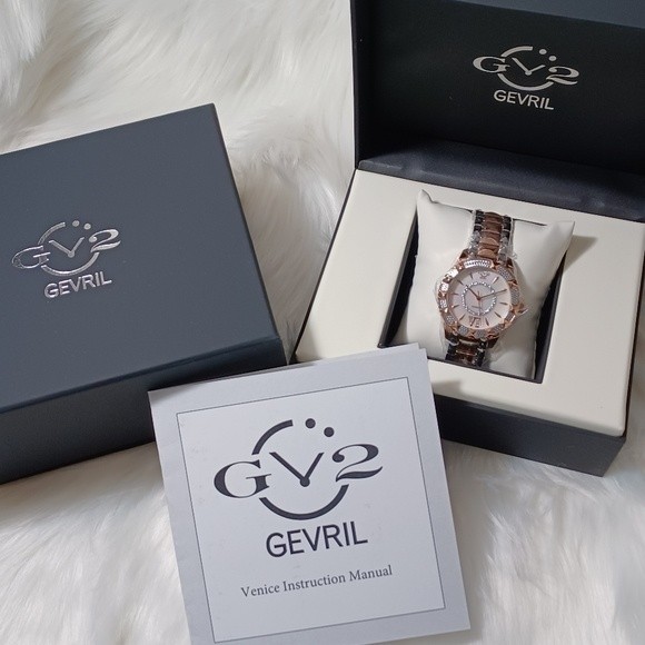 Gevril 2 Tone Venice Mother of Pearl & Diamond Bracelet Watch, 39mm - 0.… - Picture 10 of 11